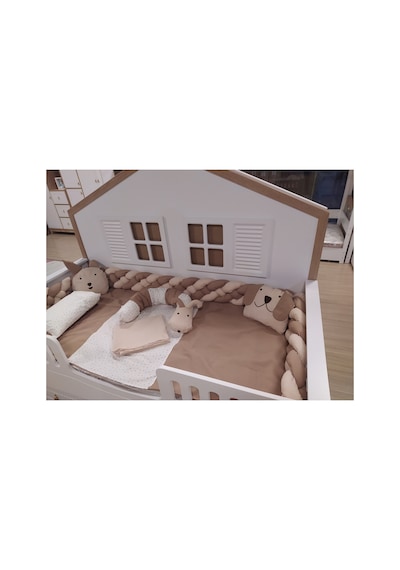 Montessori 90x190 Uyku Seti 4'lü Saç Örgü, 11 Parça, 155 215 Pierrecardin İç Yorgan İle Bej