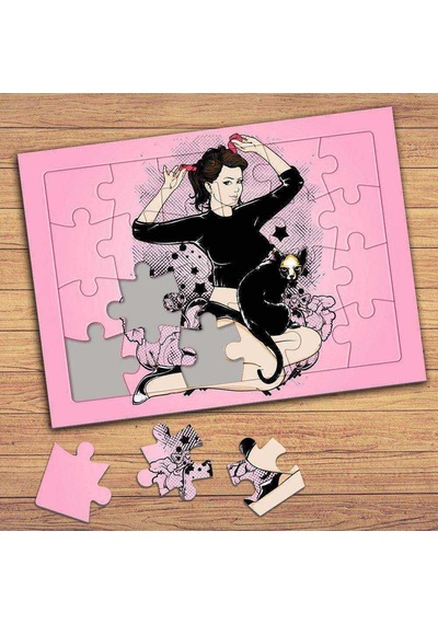 Genç Kız Ve Kedicik Çocuklara Özel Puzzle Yapboz Tablo-77183