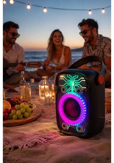 Delux Serisi Bluetooth Hoparlör Rgb Işıklı 10w D77 Siyah Müzik Doğum Günü Sürpriz
