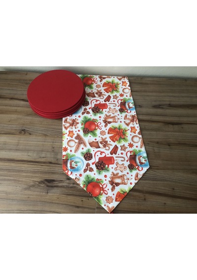 Mum Figürlü Yılbaşı Desenli Runner & Supla Çok Renkli