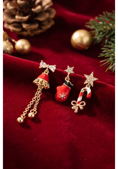 Christmas Koleksiyonu Zirkon Taşlı Yılbaşı Küpe 5886 Çok Renkli