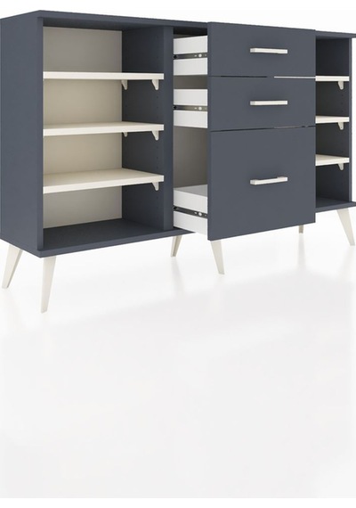 Arges Konsol 6 Raflı 3 Çekmeceli 132x30x83 Antrasit-aytaşı/antrasit Aytaşı/antrasit