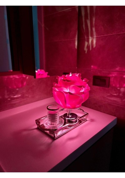 Dekor Yapay Eva Çiçeği Kablosuz Masa Lambası Üst Pembe-alt Parlak Gümüş 9v Pil 75-90 Saat