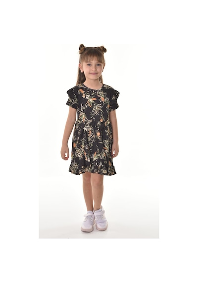Fırfırlı Kız Çocuk Dokuma Kumaş Tiril Elbise Mnk0503 001