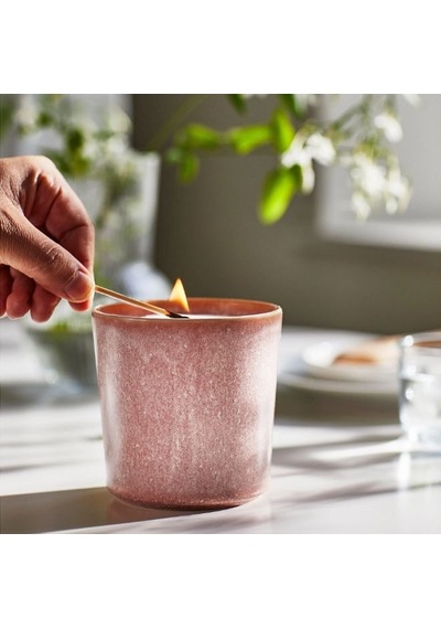 Ikea Lugnare Seramik Kaplı Kokulu Mum 10 X 10 Cm Yasemin Pembe