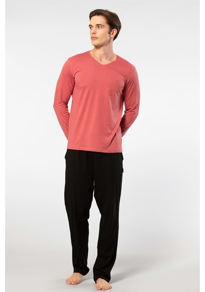 Cacharel Erkek Uzun Kollu Modal Pijama Takım 2237/mercan Mercan
