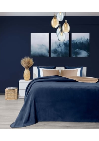 Koza Home Twin Soft Pamuklu Çift Kişilik Battaniye Kahve Mavi-Kahve Mavi-Çift Kişilik
