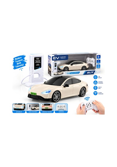 Uzaktan Kumandalı Elektrikli Spor Araba Ve Şarj İstasyonu Beyaz Çok Renkli