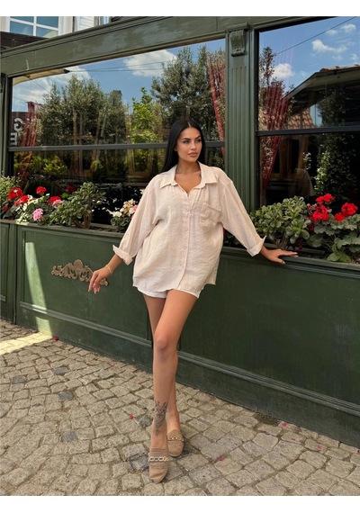 WeShaya Taş Cepli %100 Pamuk Gömlek Taş