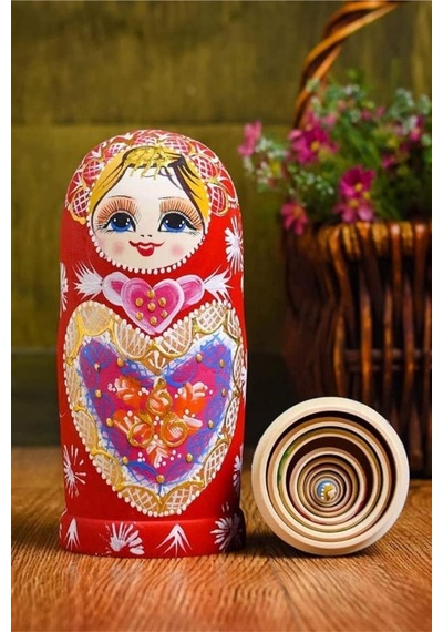 Onlu Ahşap Matruşka Bebek Seti 20cm Lüks Renkli 10 Parça M20