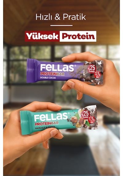 Fellas Protein Bar 32 G Süper Ikili Kutu 24 Adet - Duble Kakaolu X 12 Adet + Fındıklı X 12 Adet