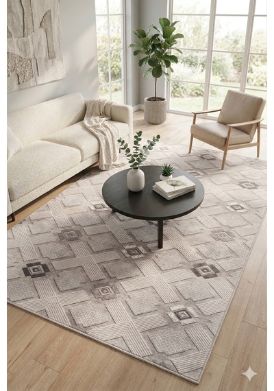 Villadia Home Textile Kaymaz Taban Modern Desen Halı Yolluk Leke Tutmaz Kolay Temizlenir Koridor Salon Yatak Mutfak Odası Vd4047gri Gri
