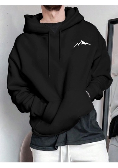 Uyguntarz Unisex Minimal Dag Baskılı Oversize Sweatshirt siyah