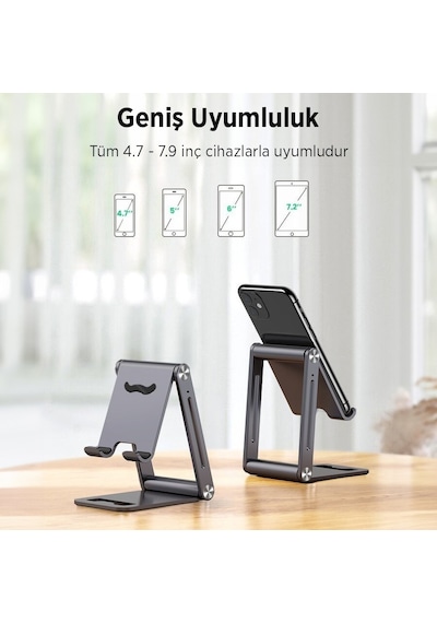 Juo Alüminyum Katlanabilir Metal Masaüstü Telefon Tutucu Standı Uzay Grisi