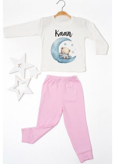 Pia Baby İsme Özel Erkek Çocuk Pijama Takımı %100 Pamuk Penye İsim Baskılı Kişiye Özel Çocuk Pijaması 10713p14pi Krem