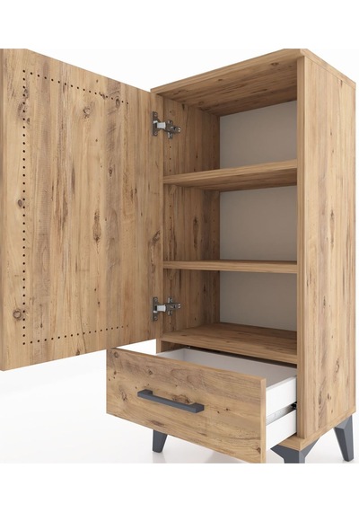 Arges Komodin 3 Raflı Tek Çekmeceli Tek Kapaklı 44x30x96 Çam-çam Atlas Çam