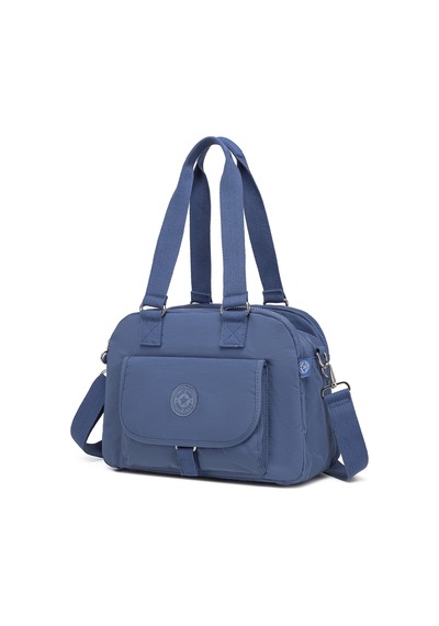 Smart Bags Orta Boy Çok Cepli Su Geçirmez Hafif Krınkıl Kumaş Kadın Omuz Çantası Mavi