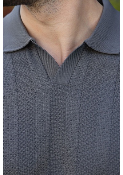 Madmext Antrasit Slim Fit Polo Yaka Triko Erkek Tişört E7491