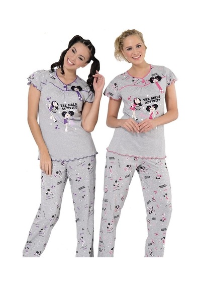 Meks Berrak Bayan Pijama Takımı 5130 - Renk: Kırmızı / Beden: M AÇIK GRİ