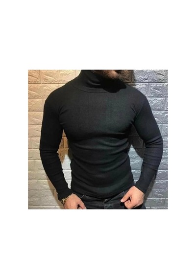 Genel Markalar Erkek Kaşkorse Boğazlı Full Likralı Fitilli Body Kazak - Siyah
