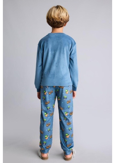 Defacto Stumble Guys Baskılı Kadife 2li Pijama Takımı Erkek Çocuk I3436a826cwbe764 Mavi-be764
