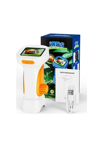 395 Turuncu Taşınabilir Dijital Çocuk Mikroskobu - 2.4 İnç Ips Ekranlı, 1080p Full Hd, 1000x Zoom, 8 Led Işıklı Eğitici Bilim Kiti