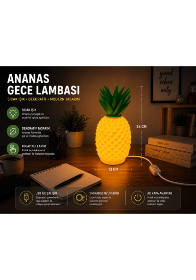 Sponge Ananas Masa Lambası Sarı - Yeşil