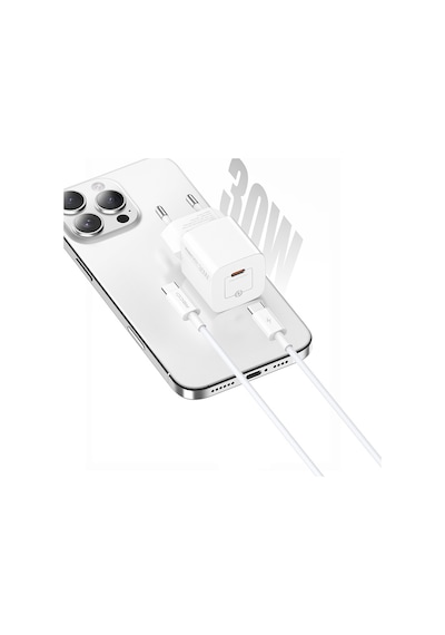 Recci Rc77e Gan Teknolojili Hızlı Şarj Başlığı Type-c To Type-c Pd 30w Kablolu Şarj Seti Beyaz