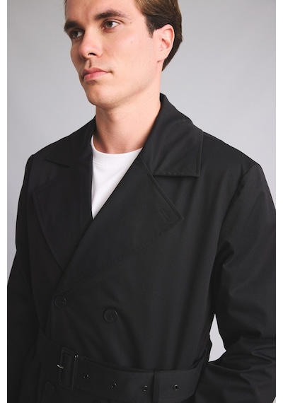 Defacto Slim Fit Astarlı Düğmeli Cepli Kemerli Mevsimlik Trençkot D5528ax26aubk27 Siyah-bk27