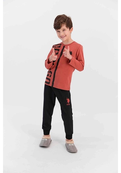 U.S. Polo Assn. %100 Pamuk 926 Uzun Kollu Erkek Çocuk Pijama Takımı Kiremit