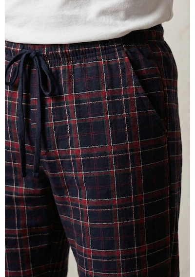 Elemge %100 Pamuk Kareli Erkek Pijama Altı Süprem Kumaş Rahat Kalıp Cepli İpli Lacivert Ekoseli Relax Fit Lacivert Kırmızı Yeşil