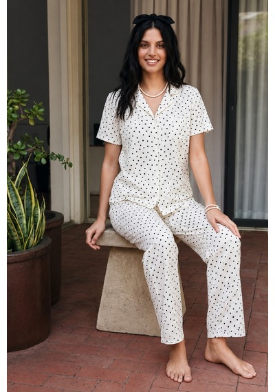 Viskon Karışım Homewear Kar Beyaz Pijama Takımı