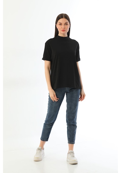 Kallima Siyah 2'Li Paket Dik Yaka Rahat Kalıp  Pamuk T-Shirt Siyah