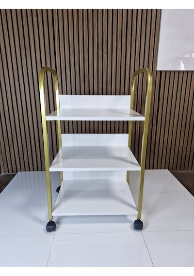 Beyaz Raflı Gold Detay Etejer