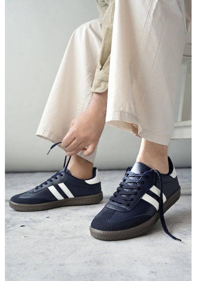 Muggo Gordon Unisex Ortopedik Günlük Garantili Bağcıklı Yürüyüş Koşu Sneaker Spor Ayakkabı Lacivert