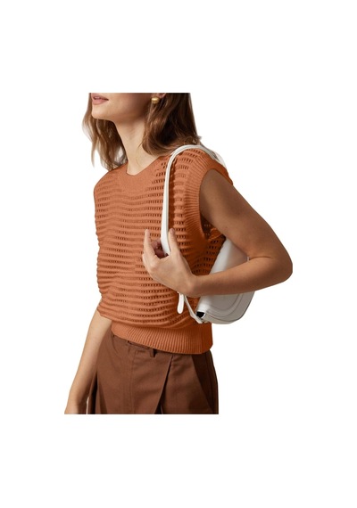 Youknitwear You Crochet Bisiklet Yaka Triko T-shirt Oranj