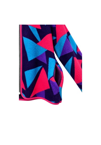 Vadon 1061 Kadın 80'ler Retro Geometrik Desenli Yandan Cepli Fermuarlı Polar Sweatshirt Mor