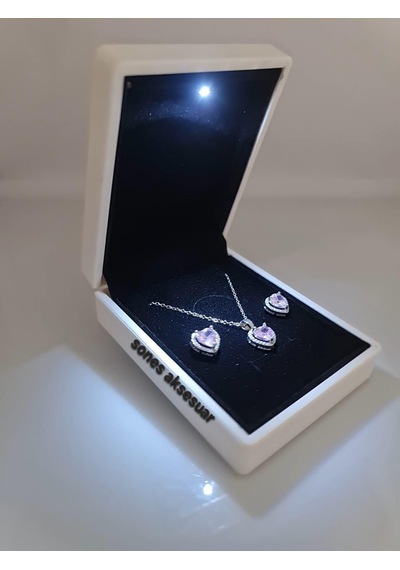 Işıklı Kutusunda Çelik Kolye Ve Küpe Gümüş - Rose Gold