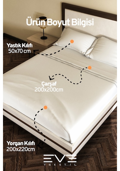 Eve Tekstil %100 Pamuk Ranforce Çarşaflı Yastık Ve Yorgan Kılıflı Çift Kişilik Nevresim Takımı 200x220 Cm Beyaz