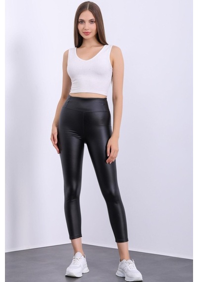 Pucka Fashion Içi Kadife Yüksek Bel Toparlayıcı Deri Taytsiyahxl Siyah