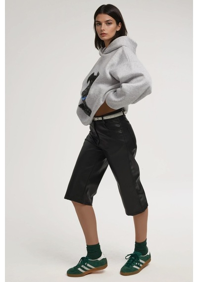 Hiccup Oversize Baskılı Kapüşonlu Sweatshirt Gri