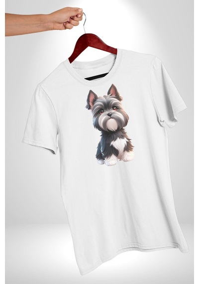Sevimli Beyaz Gri Köpek Unisex Unisex Beyaz Organik Baskılı T-shirt Penye Yüksek Kalite Beyaz