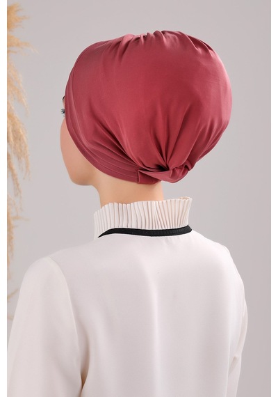 Melodi Scarf Kadın Üç Bantlı Çapraz Hazır Türban Dış Bone Gül Kurusu Gül Kurusu Gülkurusu