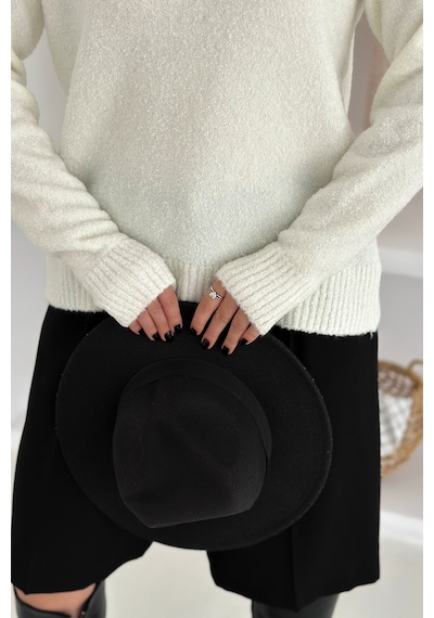 Noa & Noa Kadın Kalpli Kalın Triko Kazak Oversize & Minimal Romantik Stil Beyaz