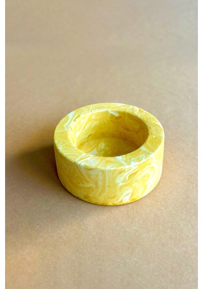 Dekoratif Sarı Mermer Desenli Beton Şamdan El Yapımı Tealight Mumluk 3 Adet Sarı