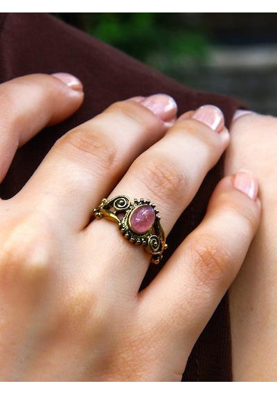 Doğal Taş Pembe Kuvars Doğal Taşlı Antik İşlemeli Ayarlanabilir Kadın Yüzük Euy36pk Pembe