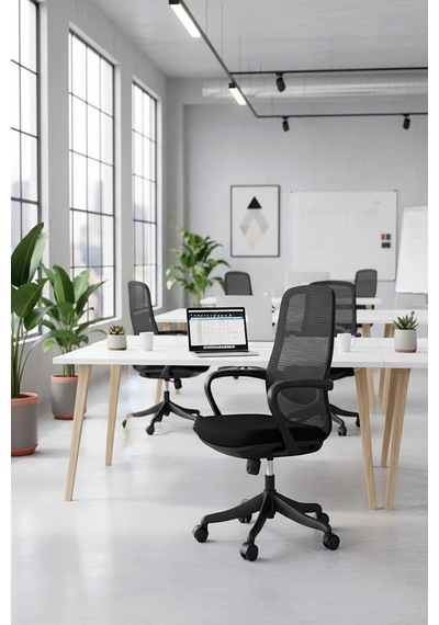 Ofisbazaar Lavander Fileli Çalışma Koltuğu Ergonomik Şef Ve Toplantı Koltuğu Siyah Siyah