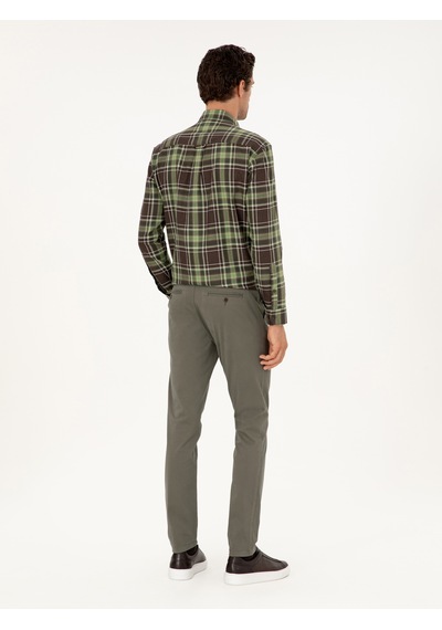 Cacharel Haki Slim Fit Pamuk Karışımlı Kanvas Pantolon Yesıl