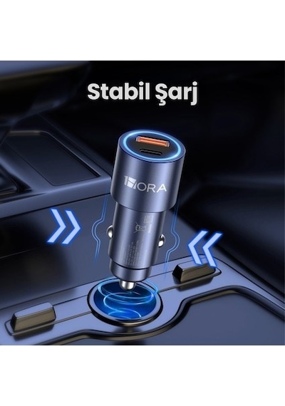 Gar241 Pd+qc Metal Araç Şarj Cihazı 20w+18w - 1m Type-c To Type-c Kablosu - Gri