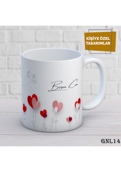 Kişiye Özel Kupa İsimli & Fotoğraflı Premium Hediye Bardak Kalp Beyaz
